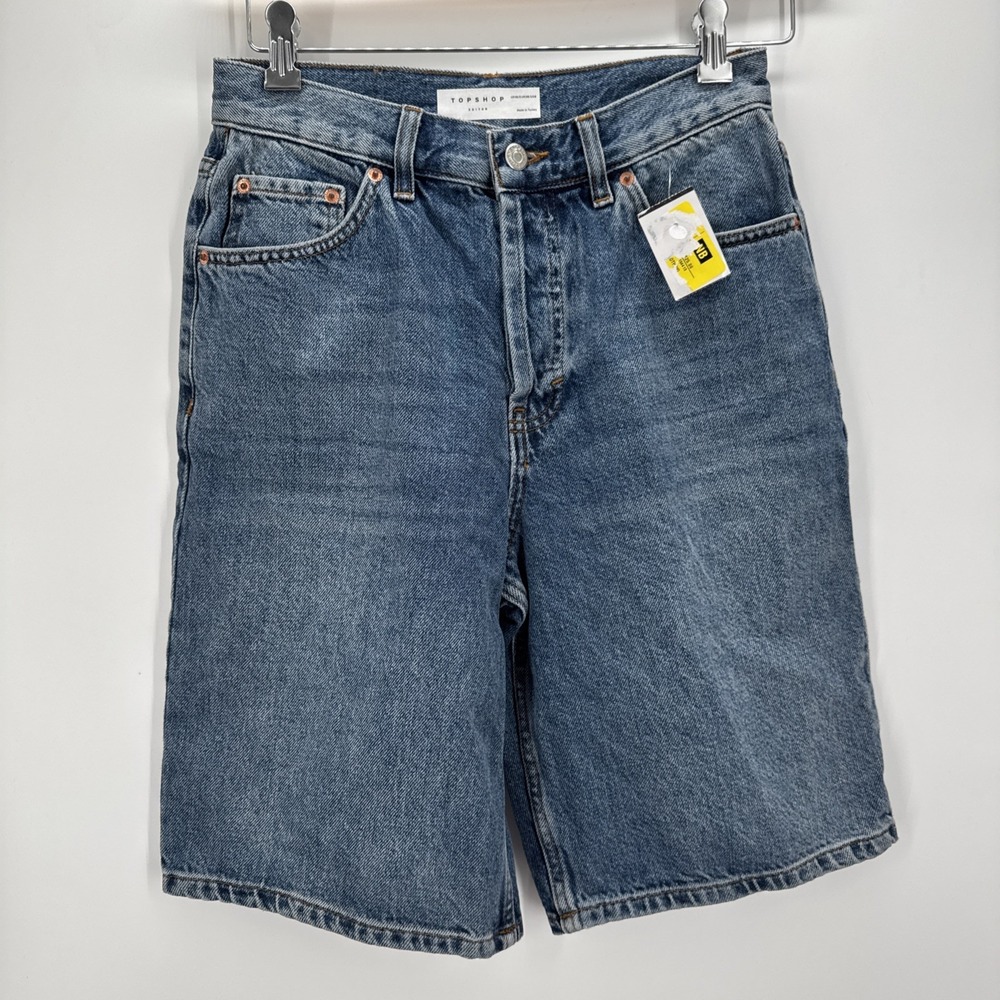 Fantastic TOPSHOP Editor High Rise Denim Shorts Blue Wash Size 28 Casual Summer
